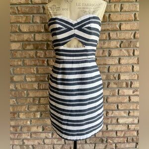 Hutch Blue and White Strapless Bodycon Dress.